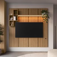 Painel para TV até 55 Polegadas com LED 1 Prateleira e 4 Nichos Multimóveis CRPRO-PTV024 Mel