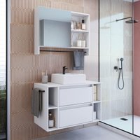 Conjunto Banheiro Gabinete com Cuba e Espelheira Toalheiro 80cm Suspenso Multimóveis CRPRO-CON033 Branco