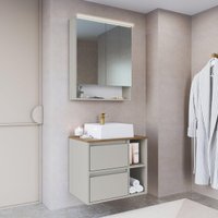 Conjunto Banheiro Gabinete com Cuba e Espelheira LED 60cm Suspenso Multimóveis CRPRO-CON031 Arenas