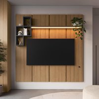 Painel para TV até 55 Polegadas com LED 1 Prateleira e 4 Nichos Multimóveis CRPRO-PTV024 Mel/Grafite