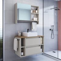Conjunto Banheiro Gabinete com Cuba e Espelheira Toalheiro 80cm Suspenso Multimóveis CRPRO-CON033 Mel/Arenas