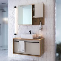 Conjunto Banheiro Gabinete com Cuba e Espelheira Toalheiro 80cm Suspenso Multimóveis CRPRO-CON037 Mel/Arenas