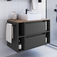 Gabinete de Banheiro com Cuba 1 Porta 1 Gaveta Toalheiro 80cm Suspenso Multimóveis CRPRO-BAL022 Mel/Grafite