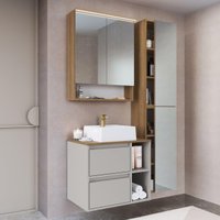 Conjunto Banheiro Gabinete com Cuba/Espelheira/Armários/LED 96cm Multimóveis CRPRO-CON032 Mel/Arenas