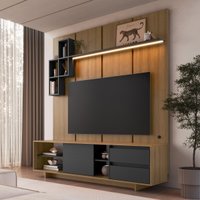 Rack com Painel para TV até 55 Polegadas com LED 1 Porta e 2 Gavetas Multimóveis CRPRO-RCP021 Mel/Grafite