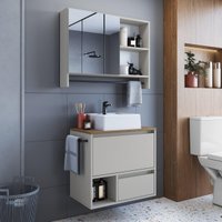 Conjunto Banheiro Gabinete com Cuba e Espelheira Toalheiro 80cm Suspenso Multimóveis CRPRO-CON035 Mel/Arenas