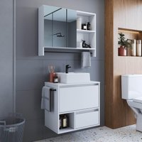 Conjunto Banheiro Gabinete com Cuba e Espelheira Toalheiro 80cm Suspenso Multimóveis CRPRO-CON035 Branco