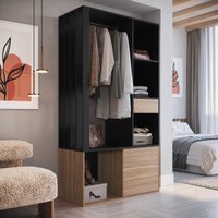 Guarda-Roupa Closet com 1 Porta e 1 Gaveta 100cm Multimóveis CRPRO-CLO002 Preto/Madeirado