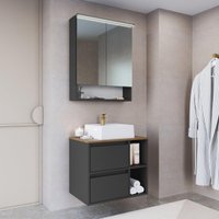 Conjunto Banheiro Gabinete com Cuba e Espelheira LED 60cm Suspenso Multimóveis CRPRO-CON031 Mel/Grafite