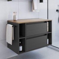 Gabinete de Banheiro com 1 Porta 1 Gaveta Toalheiro 80cm Suspenso Multimóveis CRPRO-BAL017 Mel/Grafite