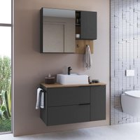Conjunto Banheiro Gabinete com Cuba e Espelheira Toalheiro 80cm Suspenso Multimóveis CRPRO-CON036 Mel/Grafite