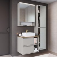 Conjunto Banheiro Gabinete com Cuba/Espelheira/Armários/LED 96cm Multimóveis CRPRO-CON032 Arenas