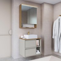 Conjunto Banheiro Gabinete com Cuba e Espelheira LED 60cm Suspenso Multimóveis CRPRO-CON031 Mel/Arenas