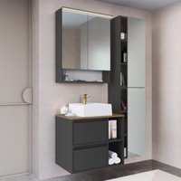Conjunto Banheiro Gabinete com Cuba/Espelheira/Armários/LED 96cm Multimóveis CRPRO-CON032 Mel/Grafite