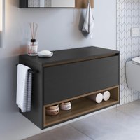 Gabinete de Banheiro com 1 Porta 1 Nicho e Toalheiro 80cm Suspenso Multimóveis CRPRO-BAL018 Mel/Grafite