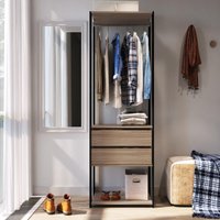 Guarda-Roupa Closet com 2 Gavetas e Cabideiro 60cm Multimóveis CRPRO-CLO001 Preto/Madeirado