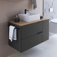 Gabinete de Banheiro com Cuba 2 Portas 1 Gaveta Toalheiro 80cm Suspenso Multimóveis CRPRO-BAL014 Mel/Grafite