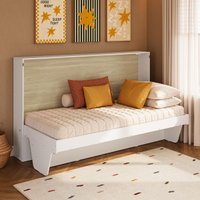 Cama Retrátil Essencial com Escrivaninha Branca e Carvalho Completa Móveis