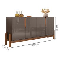 Kit Buffet Aparador 4 Portas 2 Gavetas Lizz Cinza Perola Cedro DCASA