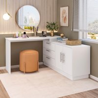 Penteadeira em L com 2 Portas e 3 Gavetas Flex Multimóveis CRRUI-CMO001 Branco