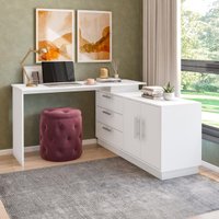 Escrivaninha em L com 2 Portas e 3 Gavetas Multimóveis CRRUI-ESC005 Branco