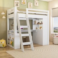 Cama Infantil Alta com Escrivaninha e 6 Gavetas para Colchão 88x188cm Multimóveis CRRUI-CAM007 Branco