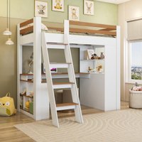 Cama Infantil Alta com Escrivaninha e 6 Gavetas para Colchão 88x188cm Multimóveis CRRUI-CAM007 Branco/Madeirado