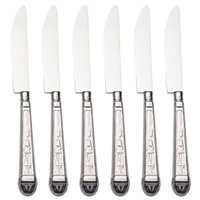Jogo 6 Facas de Sobremesa Aço Inox Decorado 20cm Prateado Cozinha Mesa Posta