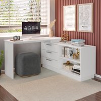Escrivaninha em L com 3 Gavetas e 2 Nichos Multimóveis CRRUI-ESC008 Branco