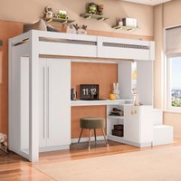 Cama Infantil Alta com Guarda-Roupa 2 Portas e Escrivaninha Multimóveis CRRUI-CAM011 Branco