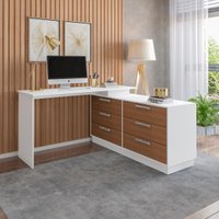 Escrivaninha em L com 6 Gavetas Flex Multimóveis CRRUI-ESC006 Branco/Madeirado