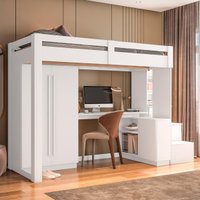 Cama Solteiro Alta com Guarda-Roupa 2 Portas e Escrivaninha Multimóveis CRRUI-CAM014 Branco
