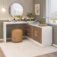 Penteadeira em L com 2 Portas e 3 Gavetas Flex Multimóveis CRRUI-CMO001 Branco/Madeirado