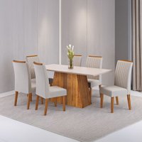 Mesa de Jantar 6 Lugares Metrópoles Mel/Blonde/Marfim - Viero Móveis
