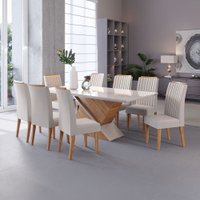 Mesa de Jantar 8 Lugares Atlantis com Vidro Mel/Off White/Marfim - Viero Móveis