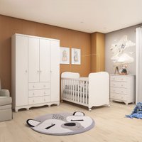 Quarto de Bebê Completo Junior Uli c/4 Portas 7 Gavetas 100% Mdf Branco Brilho - Móveis Peroba