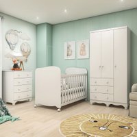 Quarto de Bebê Completo Junior Uli com 3 Portas 7 Gavetas 100% Mdf Branco Brilho - Móveis Peroba