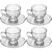 4 Xícaras de Chá 180ml com Pires New Butterfly Lyor Cristal