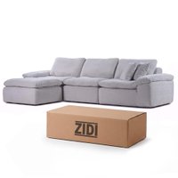 Sofá Modular na Caixa 3 Lugares com Puff Linho Aveludado D32 Cinza 303cm Cloud Zidi