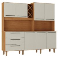 Kit Cozinha 7 Portas 3 Gavetas 208 cm Atria Cinamomo Areia ZANZ