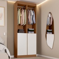 Guarda-Roupa Solteiro Andorra 2 Portas 10 Prateleiras Freijó/Branco - Pnr Móveis