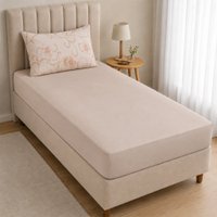 Jogo de Cama Solteiro Sensação 2 pçs Malha 100% Poliéster 88x188x30cm Bene Casa Bege