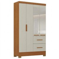 Guarda Roupa Solteiro 4 Portas Com Espelho Primor 121X209 cm Cinamomo Areia ZANZ