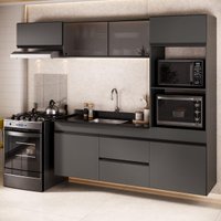 Armário de Cozinha Modulada Completa com Pia Suspensa 251,5cm Milano Multimóveis MCR2405