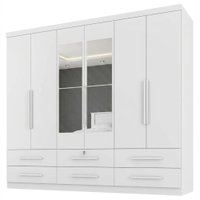 Guarda Roupa Casal 6 Portas Com Espelho Mari 230 cm Branco Absoluto ZANZ