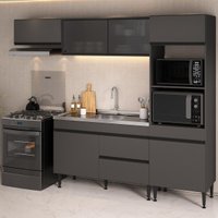 Armário de Cozinha Modulada Completa com Pia 251,5cm Milano Multimóveis MCR2462 Grafite