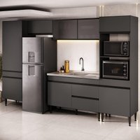 Armário de Cozinha Modulada Completa com Pia 313cm Milano Multimóveis MCR2464 Grafite