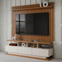 Rack com Painel para TV Até 72 Polegadas Verona Classic 3 Gavetas Ripado Off White/Freijó - Panorama Móveis