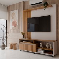 Estante para TV Até 65 Polegadas Livorno 1 Gaveta Ripado Off White/Freijó - Panorama Móveis
