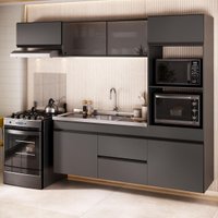 Armário de Cozinha Modulada Completa com Pia Suspensa 251,5cm Milano Multimóveis MCR2463 Grafite